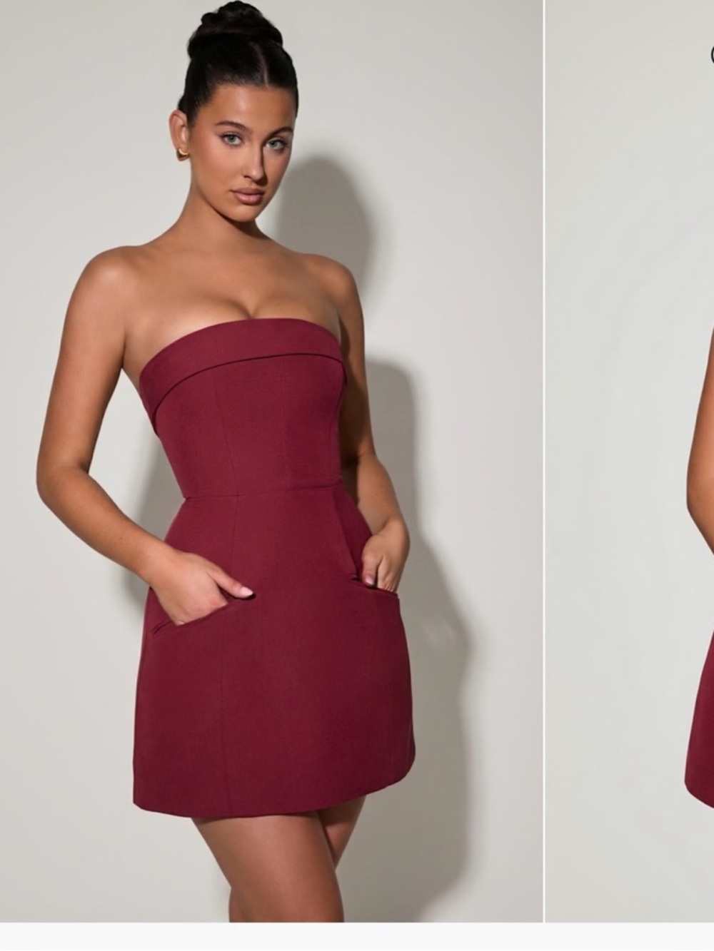 Oh Polly Strapless Mini Dress in Burgundy